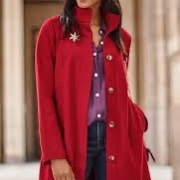 J Jill Scarlet Red "The Journey Coat" Lined Side Pockets Mid Length XL - Picture 2 of 13